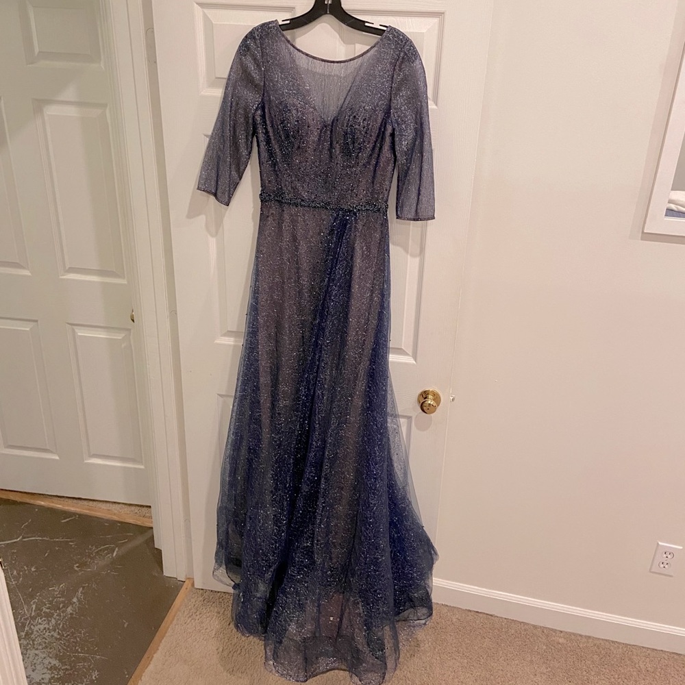 Rene Ruiz navy blue floor length gown